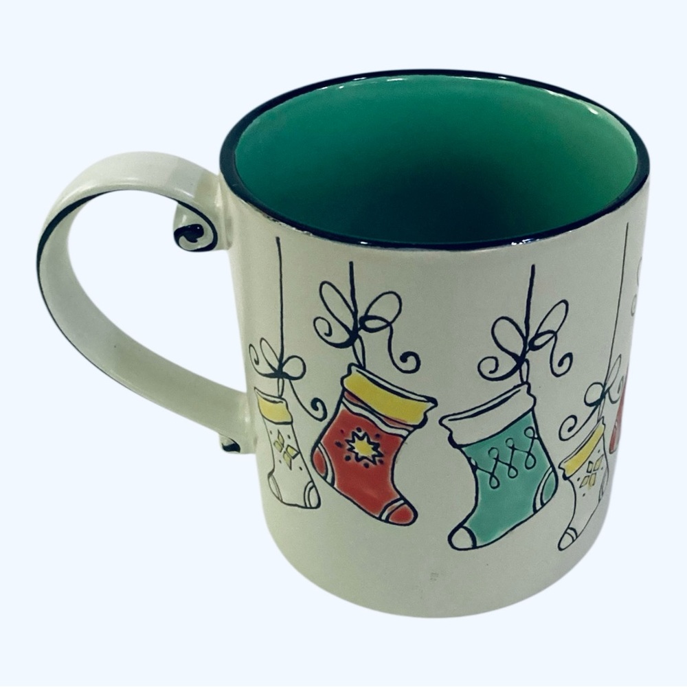 Spectrum Designz Mug Embossed Stockings Joy Christmas Holiday Coffee Tea 2017